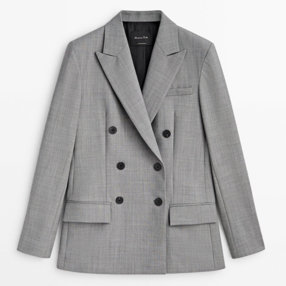 NWT Massimo Dutti Double Breasted Grey Blazer Size 8 (S/M)